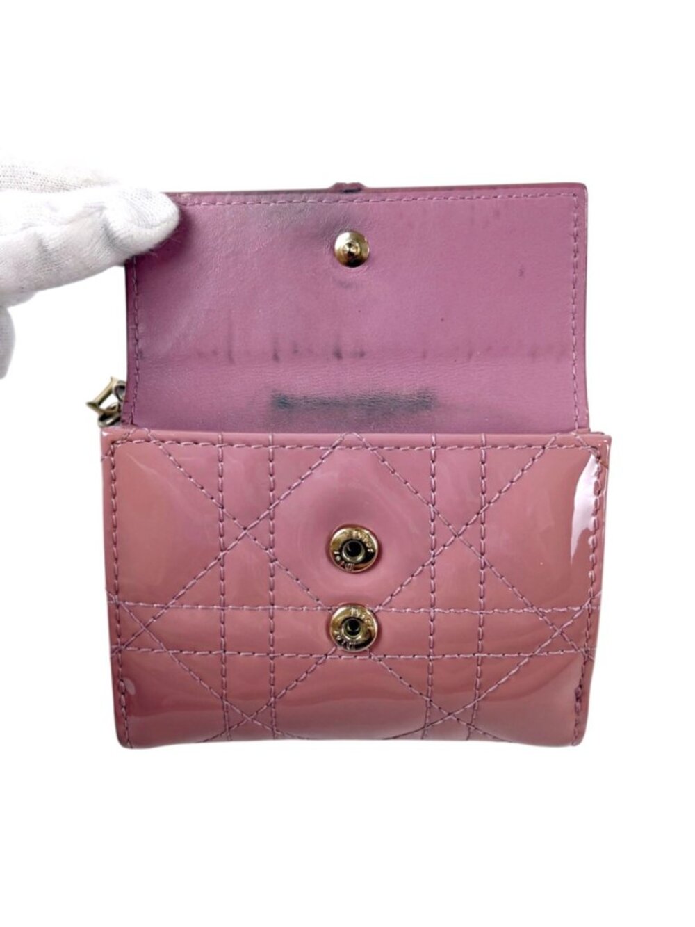 Dior Lady Lotus Wallet Trifold Cannage Patent Calfskin with Charm Handbag - Picture 5 of 15